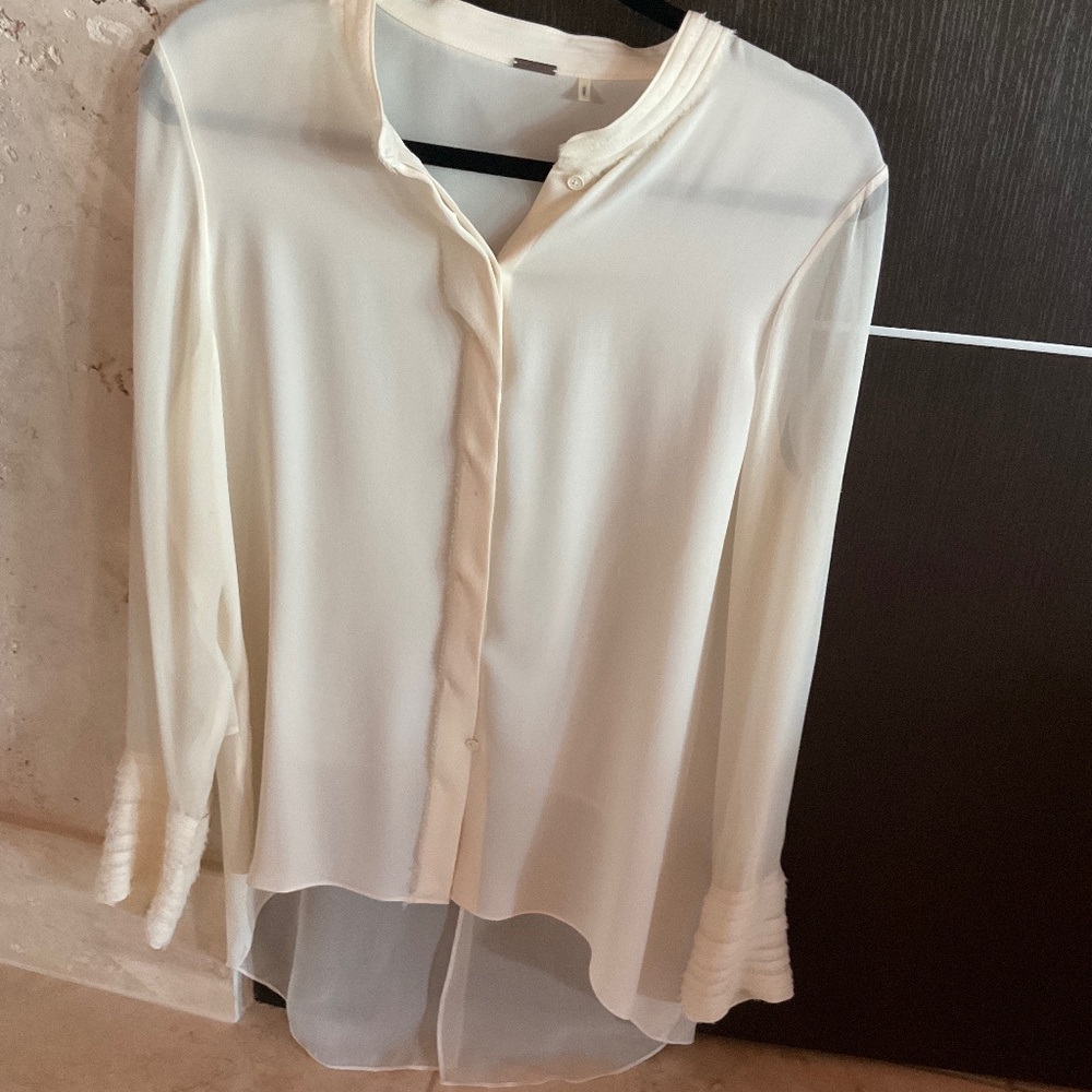 Elie Tahari Silk Blouse Long Sleeve Cream Size Medium